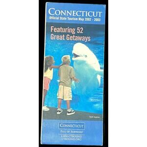 Official Connecticut State Map 2002 Vintage Ephemera Blue Travel Trip Vacation